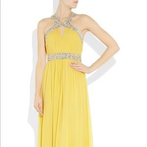 Rachel Gilbert yellow net-a-porter hand beaded gown NEW